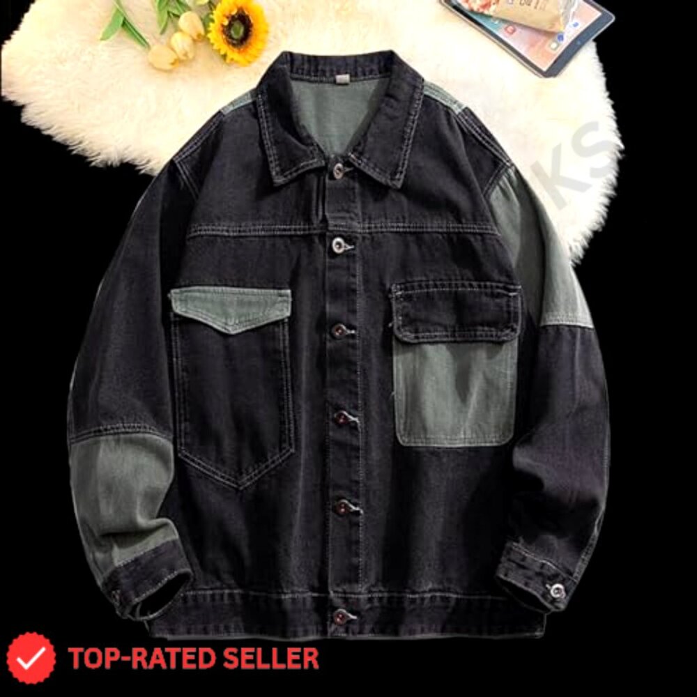 Oversized Denim Jacket Patchwork Classic Retro Y2… - image 3